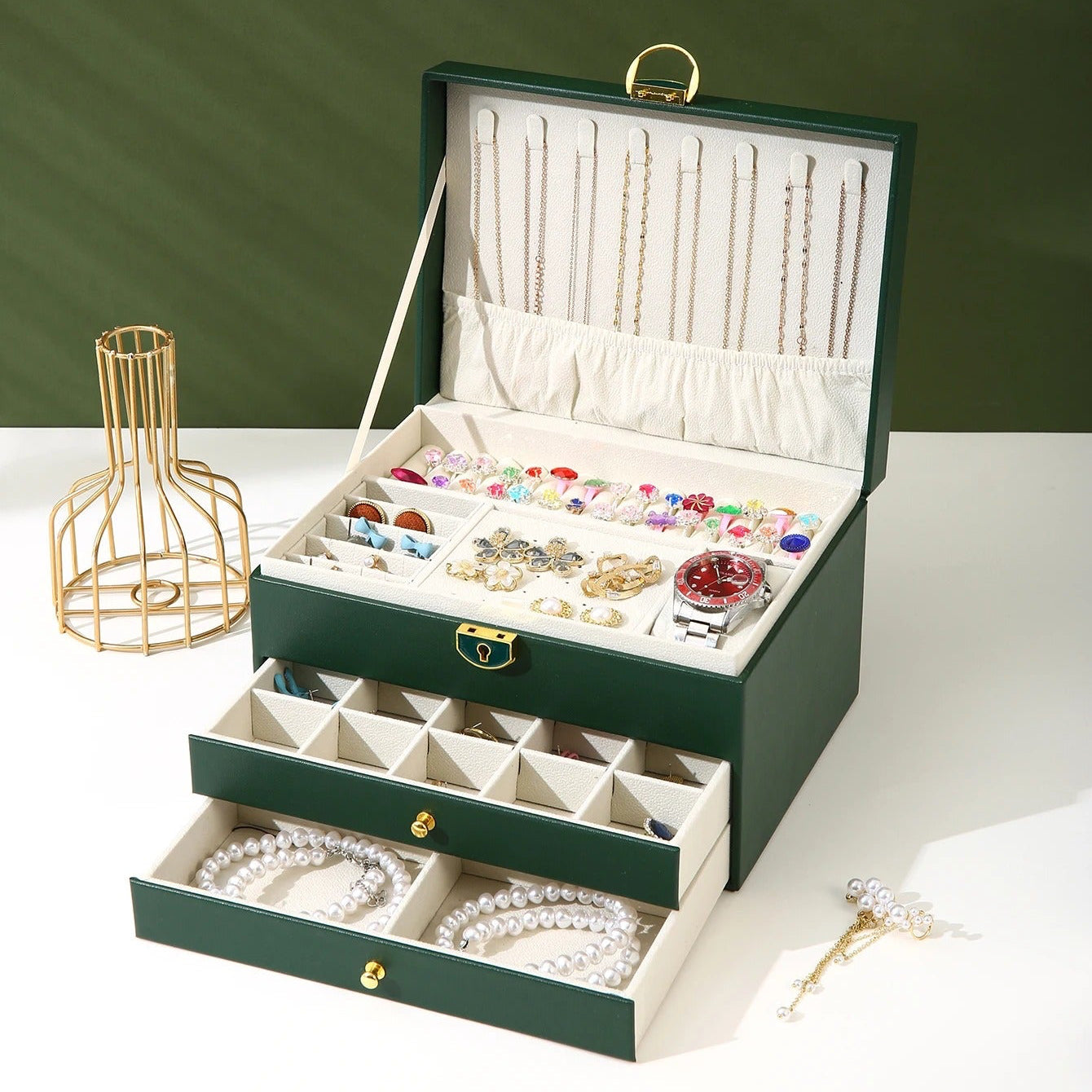 Boîte Bijoux Velours Tiroirs 2 Étages Femme